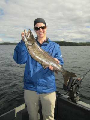 Robin with a nice Lake Trout from the Manitou